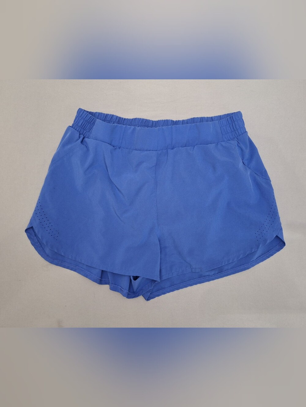 Asics Women’s Blue Elastic-Waist Active Lined Shorts Zipper Pocket Large